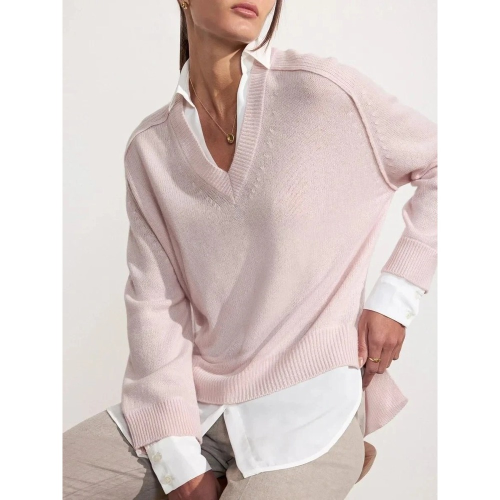 Brochu Walker The Looker Layered V-Neck Wool Cashmere Paloma Pink Sweater Sz S